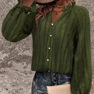 Army Green Women's Blouse Button Up
