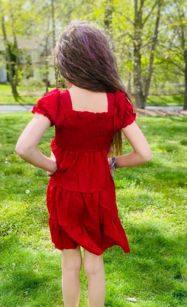 Girls Ruffle Dress - Red