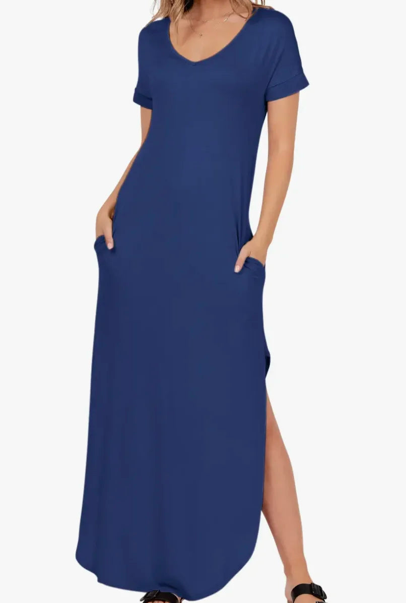 Everyday Short Sleeve Maxi Dress with Slit