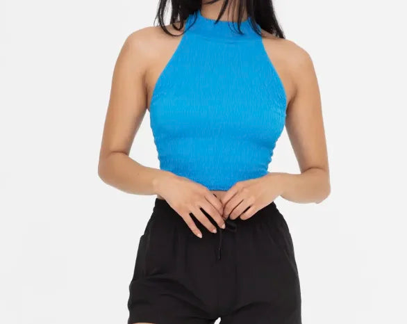 Halter Crop Top Racerback Smocked Tank