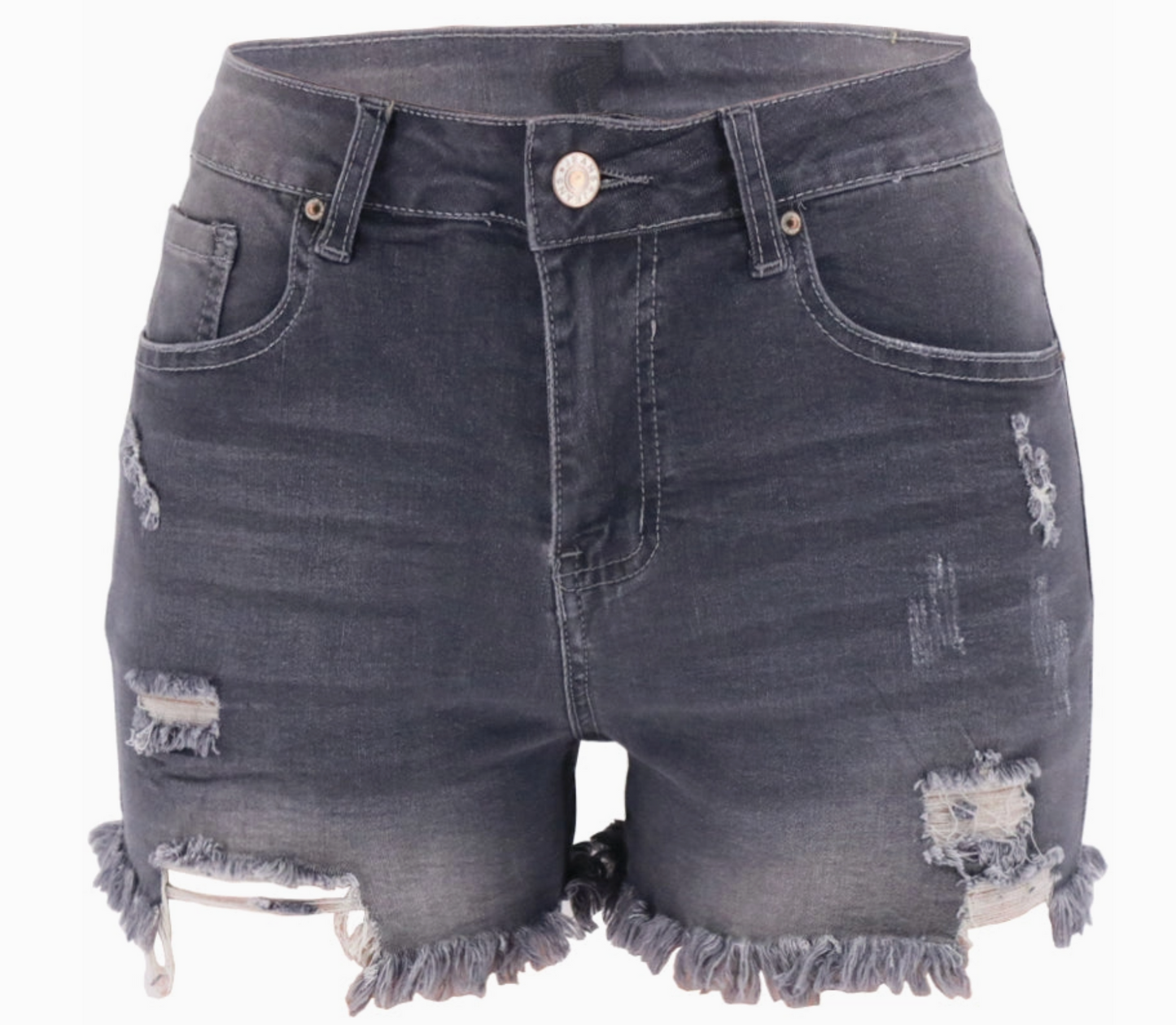 Gray High Rise Stretch Denim Shorts
