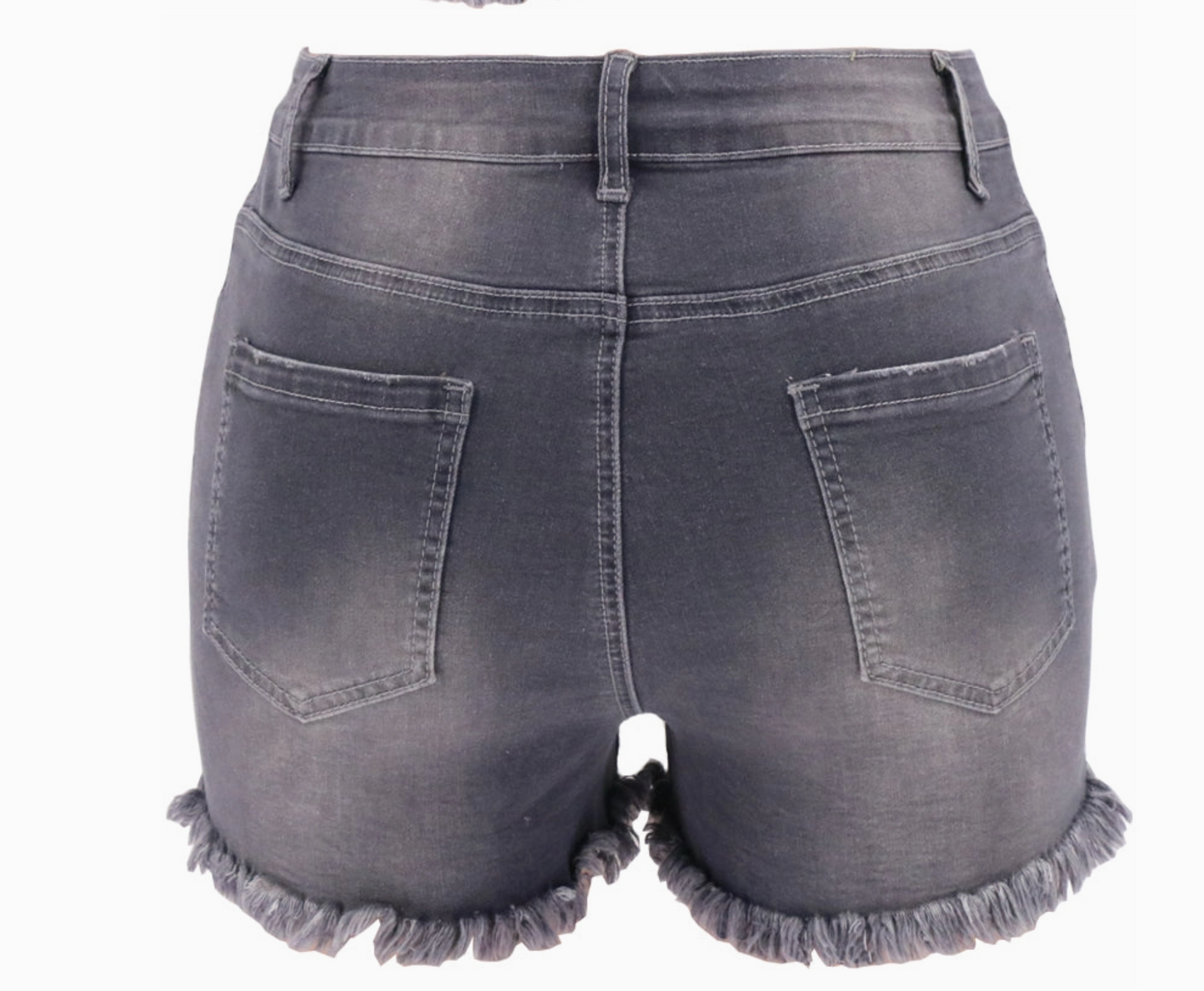 Gray High Rise Stretch Denim Shorts