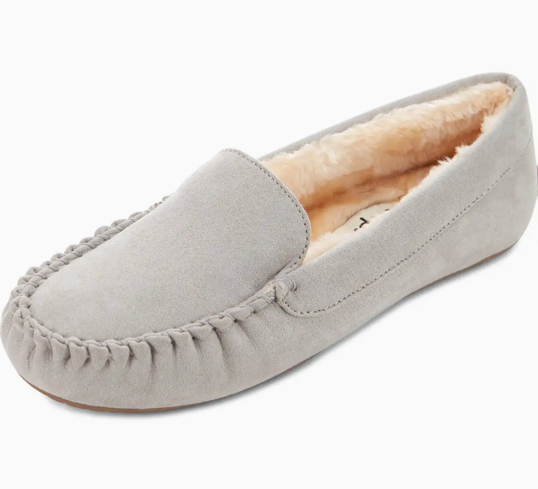 Women's Gray Memory Foam Faux Fur Moccasins