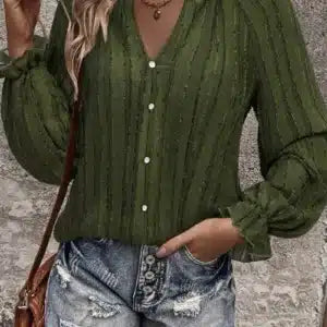 Army Green Women's Blouse Button Up