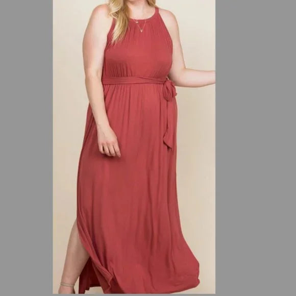 Women's High Neck Maxi Dress - Curvy