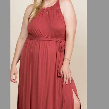 Women's High Neck Maxi Dress - Curvy