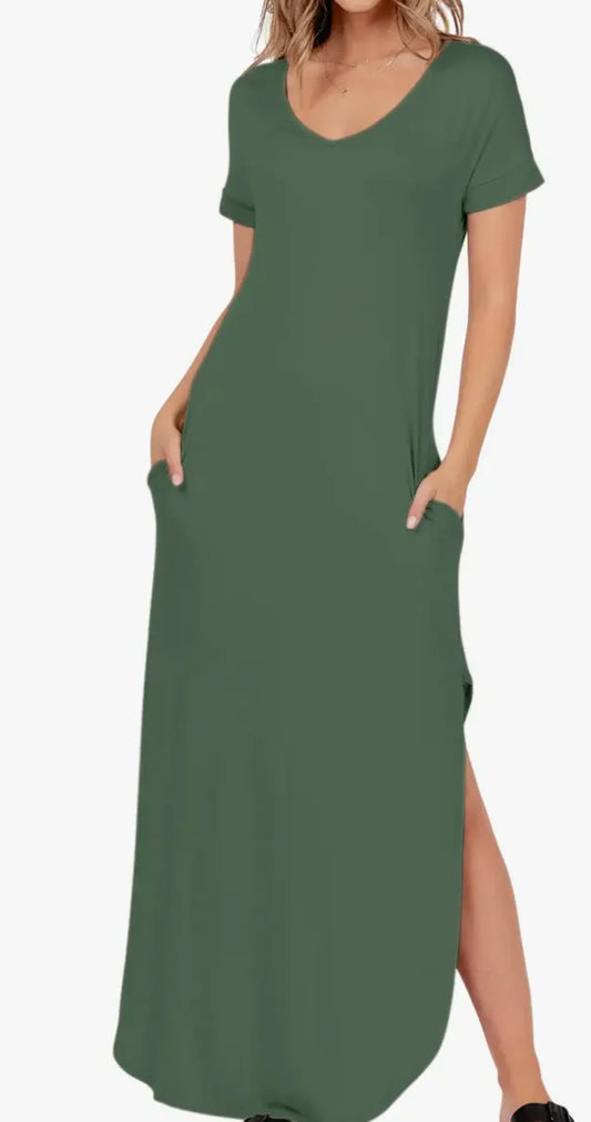 Everyday Short Sleeve Maxi Dress with Slit