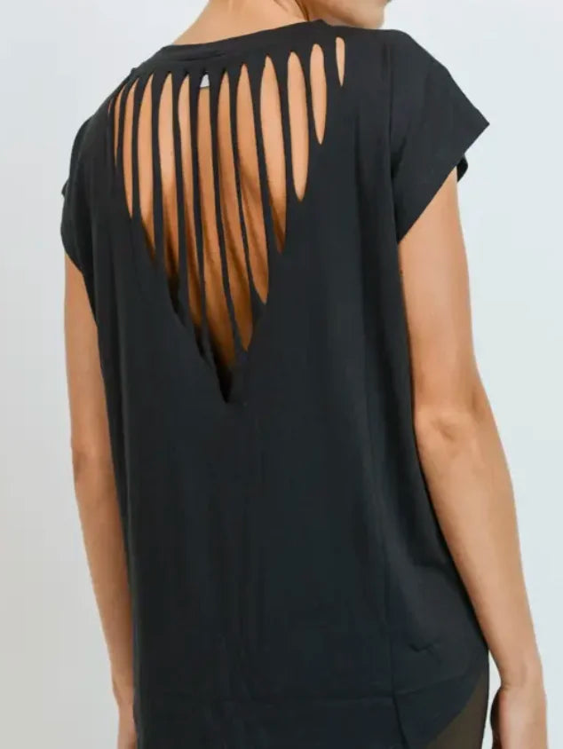 Short Sleeve Cut Out Back Top