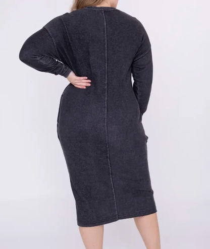 Mineral Washed Lounge Dress With Pockets - Curvy