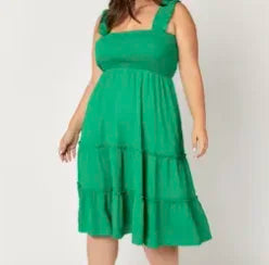 SMOCKED RUFFLE MIDI DRESS  - Curvy