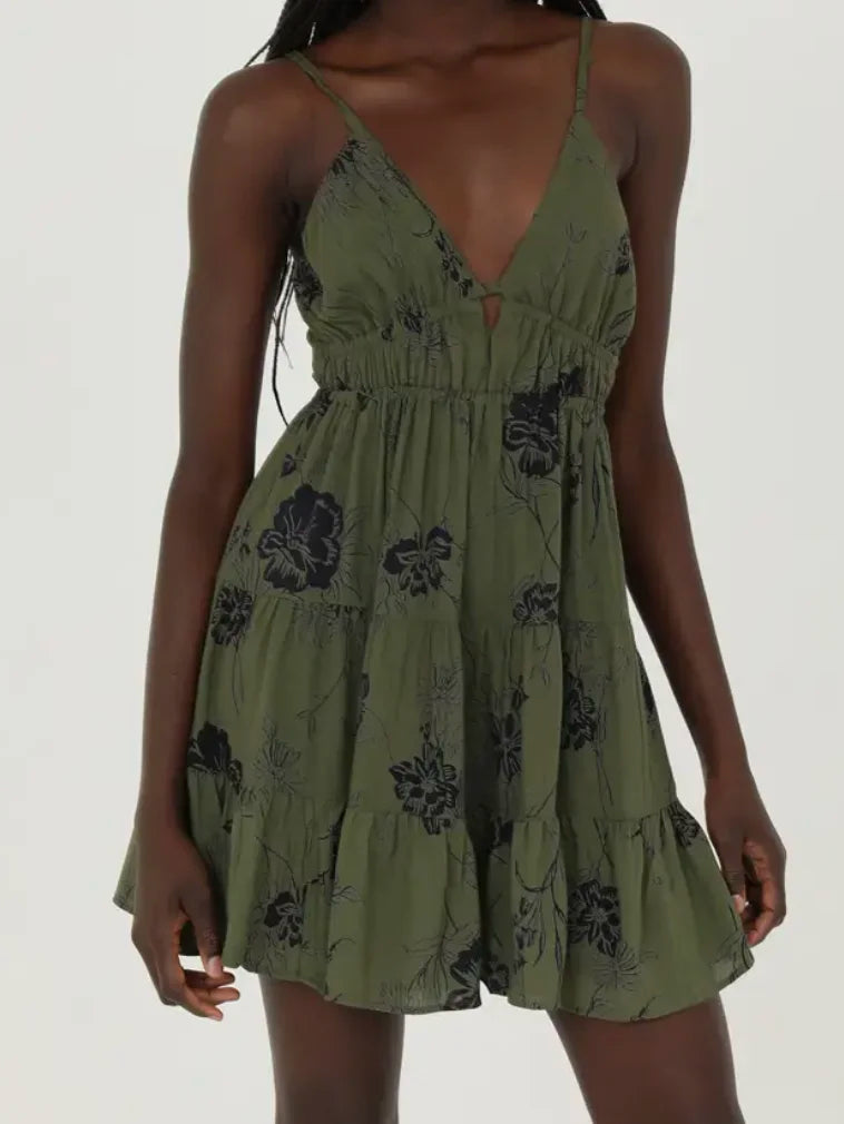 Floral Green Boho Open Back Sundress