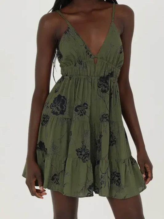 Floral Green Boho Open Back Sundress