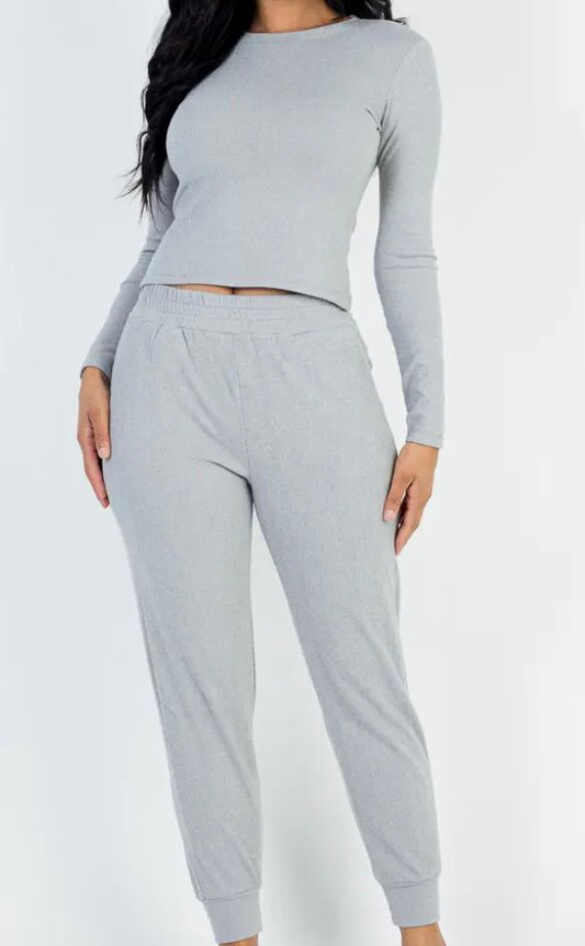 Taking A Break Ribbed Jogger Set