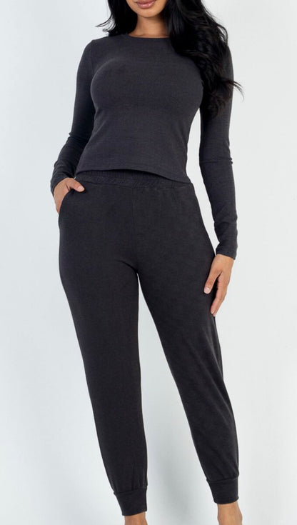 Taking A Break Ribbed Jogger Set