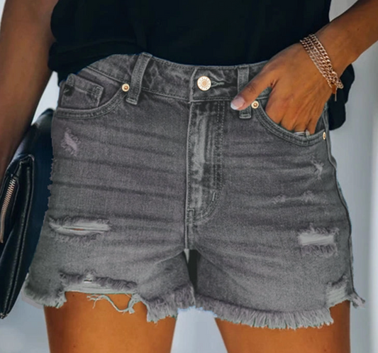 Gray High Rise Stretch Denim Shorts