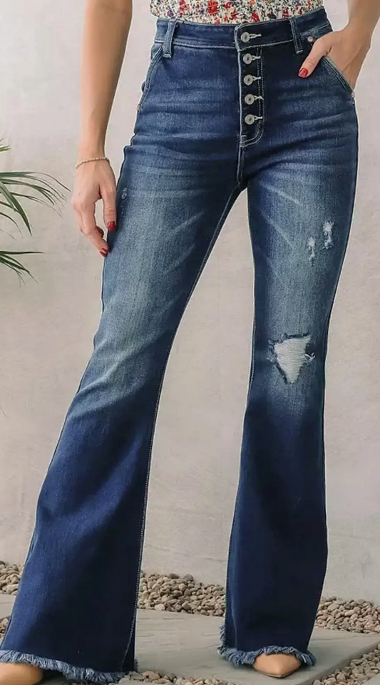 Dark Blue High Rise Stretch Flared Denim Jeans