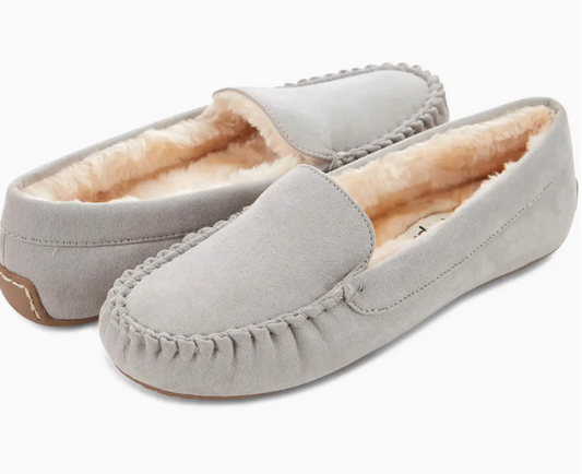 Women's Gray Memory Foam Faux Fur Moccasins