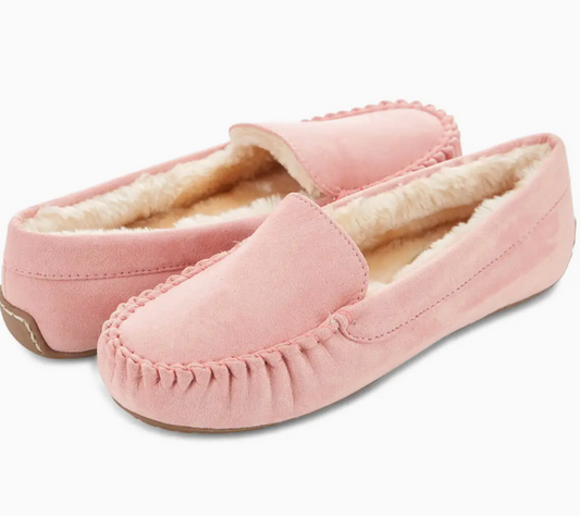 Women's Pink Memory Foam Faux Fur Moccasins