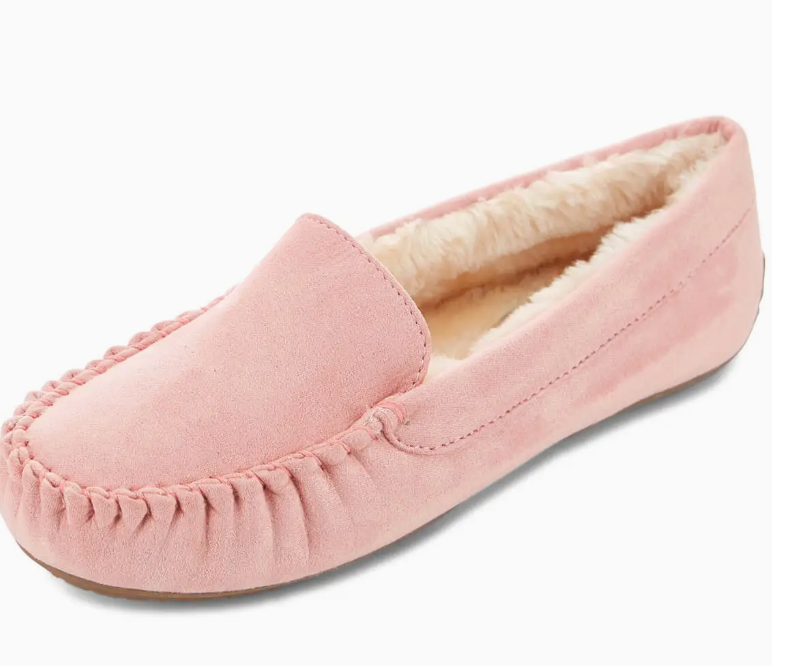 Women's Pink Memory Foam Faux Fur Moccasins