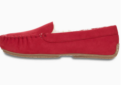 Women's Red Memory Foam Faux Fur Moccasins