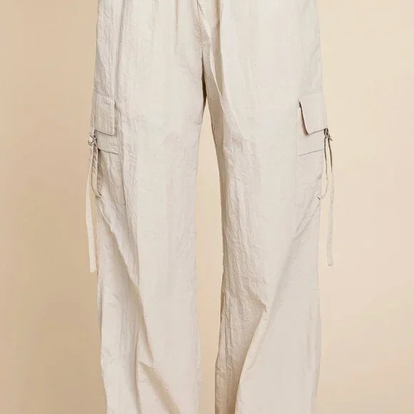 Natural Drawstring Tan Cargo Pants